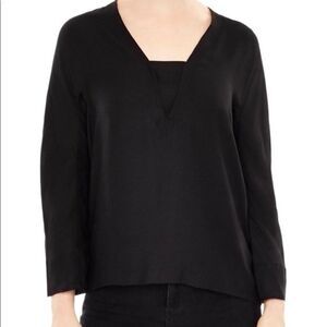 Sandro Linen Blend Shirt Top Long-Sleeve Black Blouse Size 3 Large
